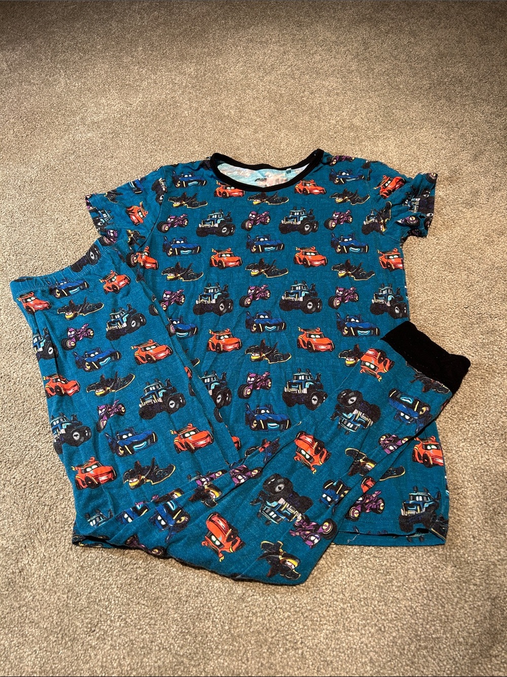 Blue Kids Pajama Set with Colorful Race Car Print